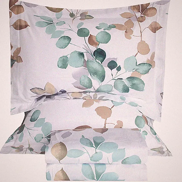 100% Cotton Sheets for Queen Size Bed, Gradient Teal Blue Leaves Plant Patter...