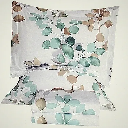 100% Cotton Sheets for Size Bed, Gradient Teal Blue Leaves Queen Pattern J