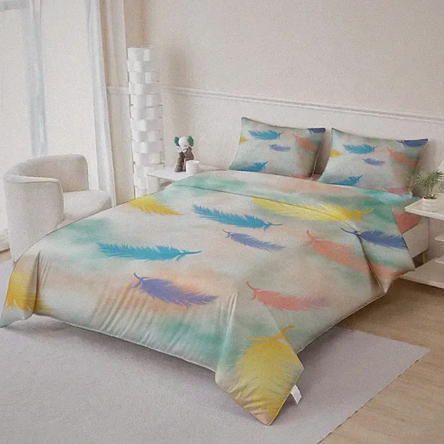 3D Gradient Color Feather Quilt Cover Set Bedding Sets Pillowcases