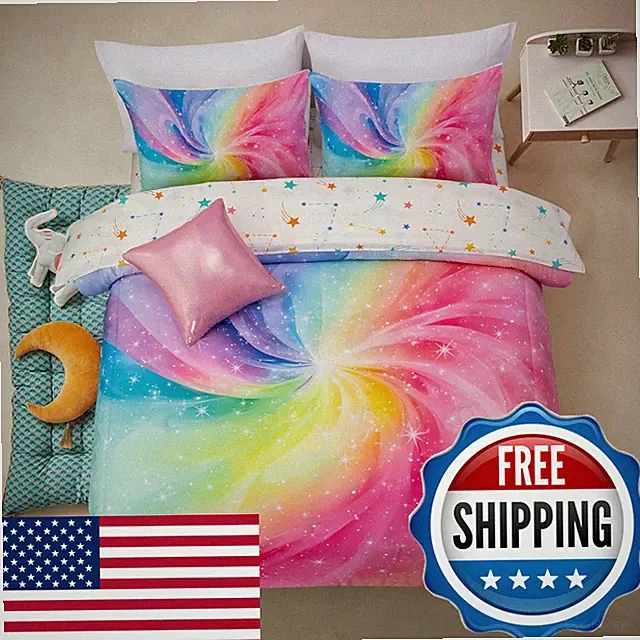 A Nice Night 6Pcs Swirling Galaxy Dreamy Comforter Set Colorful Rainbow