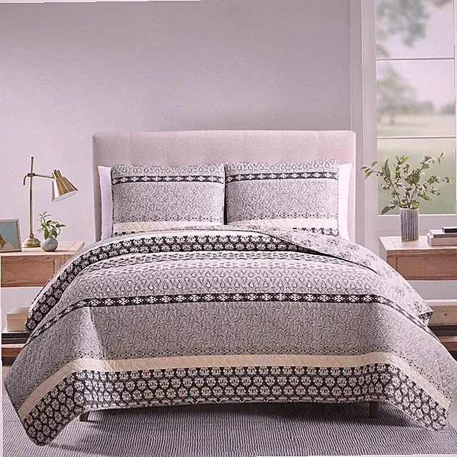 Bohemian Quilt Set Full Queen Size 3 Piece, Nadia Striped Pattern Printed