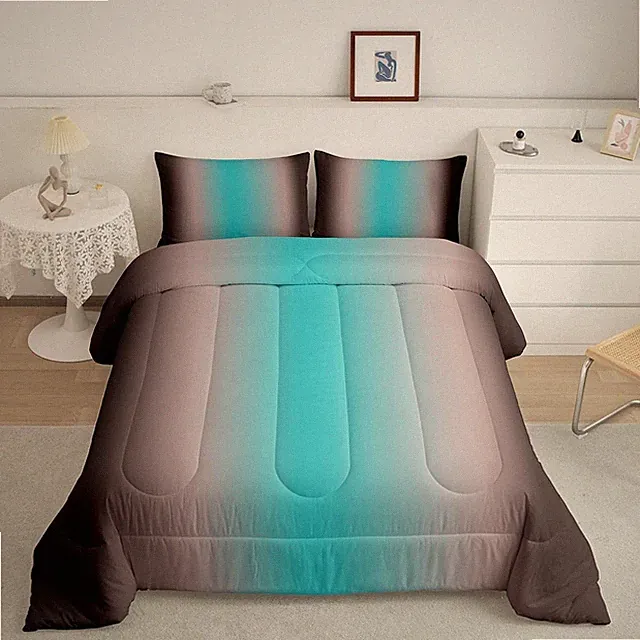 Brown and Teal Comforter Set Queen for Girls Boys ,Rainbow Ombre Bedding Set...