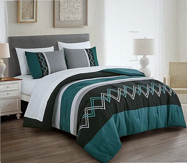 Chezmoi Collection 7-Piece Bed in a Bag Zigzag Embroidery Striped Comforter Set