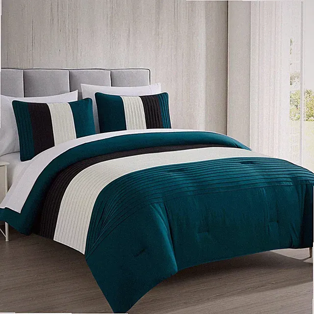 Chezmoi Collection 7-Piece Pleated Stripe Bed in a Bag Comforter Set with Sheets