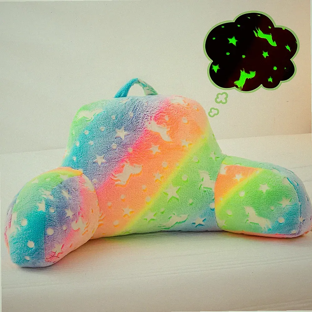 Colorful Gradient Rainbow Star Unicorn Luminous Reading Pillows Glow in The D...