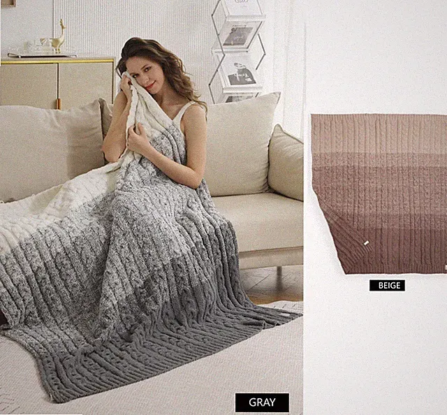 ComfyLuxe Color-Gradient Braided Cable Knit Throw Blanket
