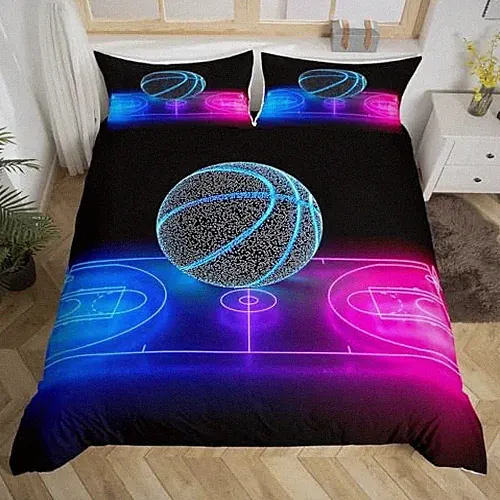 Cool Basketball Bedding Set,Neon Gradient Duvet Cover Full 80"x90" Sport 04