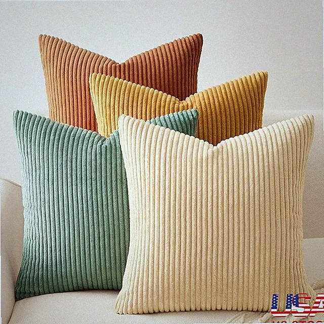 Corduroy Decorative Pillowcases Set Soft Gradient Eco-Friendly Zippered Case New