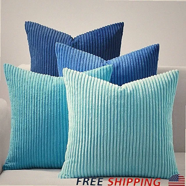 Corduroy Pillowcases Set Gradient Decorative Zipper Covers New Striped Pattern