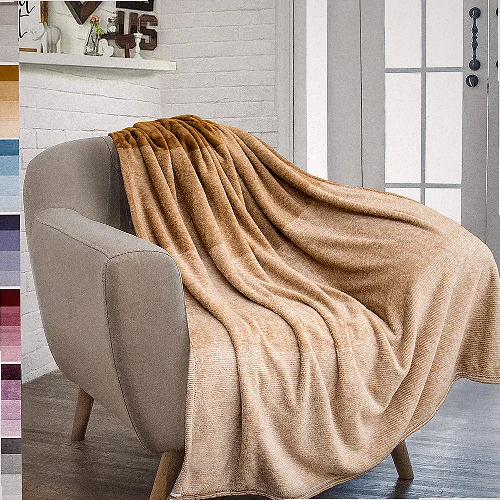Fleece Ombre Throw Blanket Soft Cozy Gradient Microfiber Couch Throw Bed Decor
