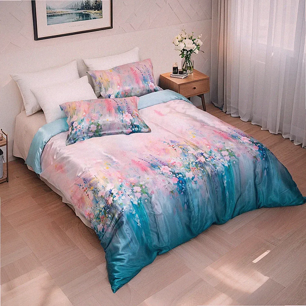 Floral Bedding Set King, Soft 3-Piece Duvet Cover Set with Pastel Gradient De...