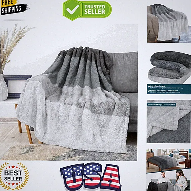 Fluffy Sherpa Throw Blanket Ombre | Gradient Plush, Soft, Fuzzy, Decorative A...