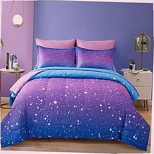 Girls Comforter Set Size 7 Pieces Bed in A Bag Ombre Blue Queen Gradient