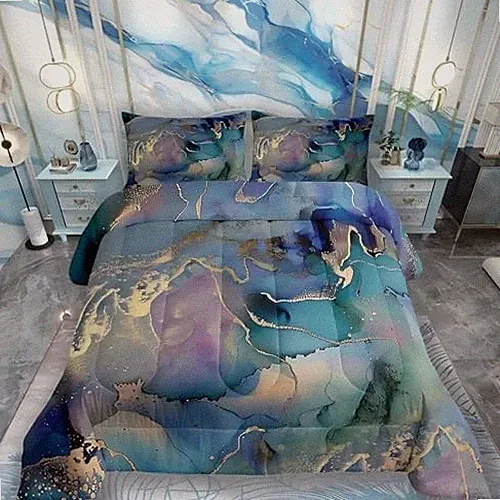 Golden Marble Grain Bedding Set,Gradient Marble Texture Duvet Queen Multi 30