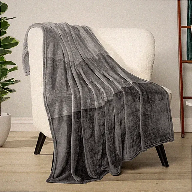 Gray Ombre Fleece Throw Blanket 50x60 Inch Soft Flannel Plush Light Gradient