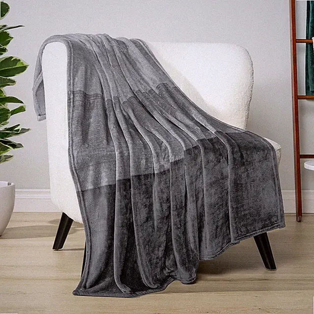 Gray Ombre Fleece Throw Blanket for Couch, Soft Flannel Blanket for Sofa Bed Roo