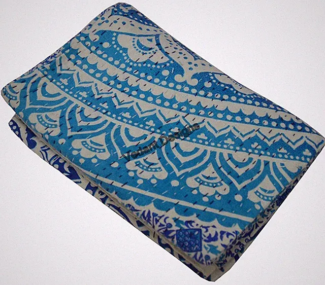 Indian Handmade Ombre Mandala Tapestry Kantha Quilt Throw Blanket Bedspread