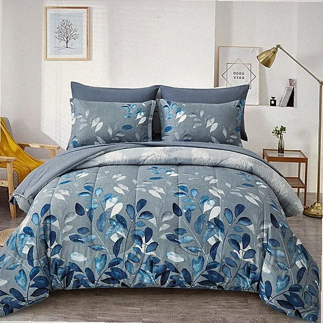 Navy Botanical Gradient Comforter Set California King 7 Piece Ultra Soft