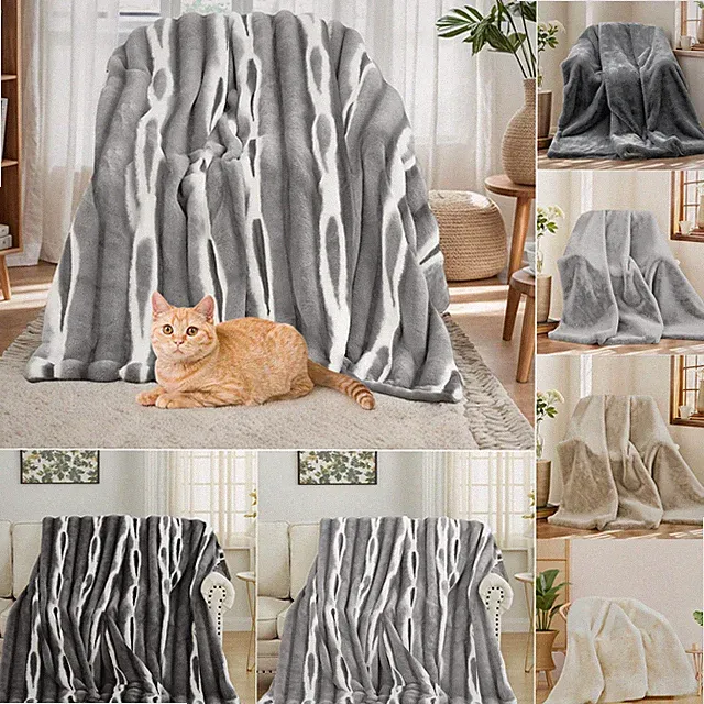 Luxury Thick Faux Fur Throw Blanket Super Heavy Warm Cozy Blankets Shaggy Throw