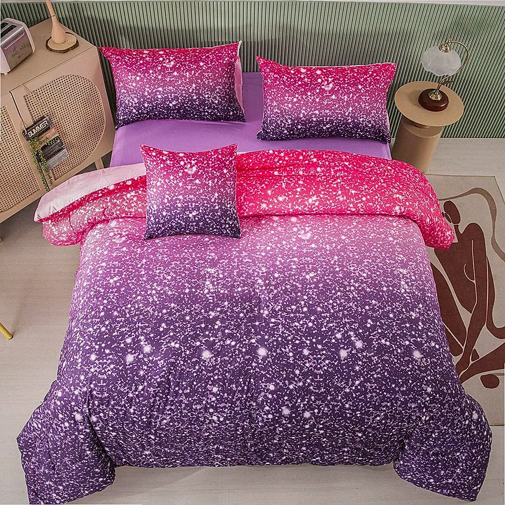 Purple Rainbow Comforter Set - 6Pcs Pastel Ombre Bedding for Girls