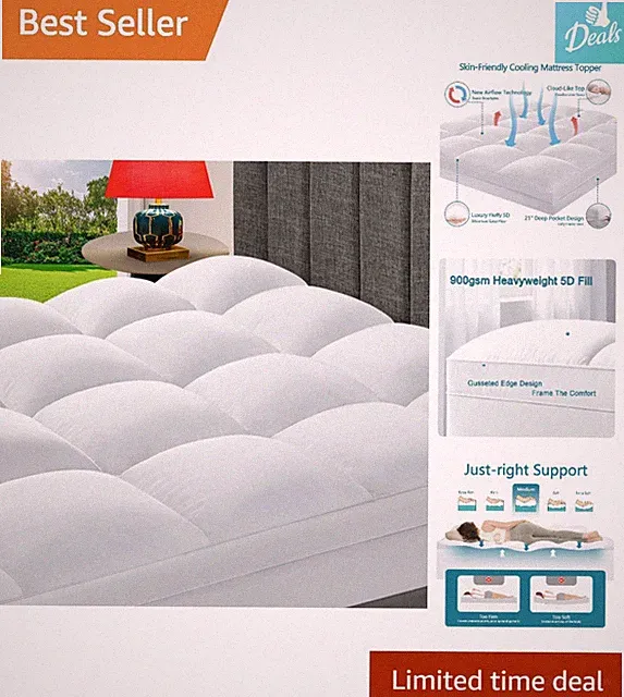 Queen Cooling Mattress Topper with Ergonomic Design for Improved Sleep Quality