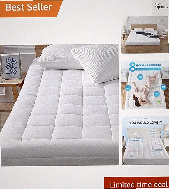 Queen Mattress Pad Cover Cooling Mattress Topper Pillow Top with Down Alterna...