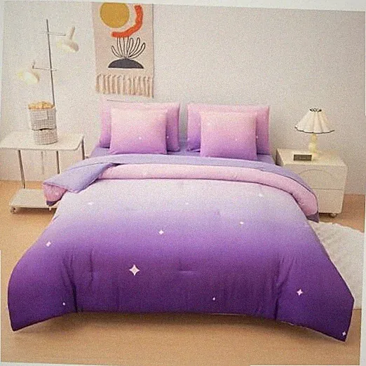Rainbow Bedding Set Size – 7 Piece Reversible Girls Comforter Full Pink Purple