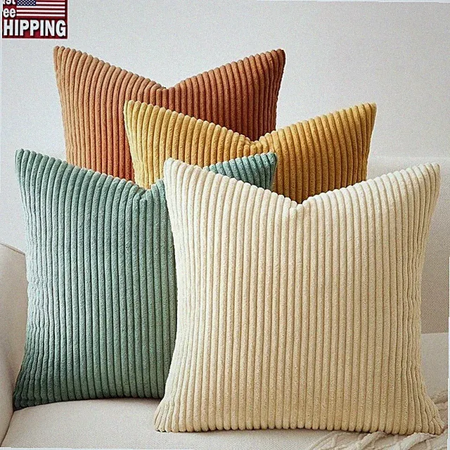 Soft Corduroy Pillowcases Set Gradient Decorative Zippered Covers New
