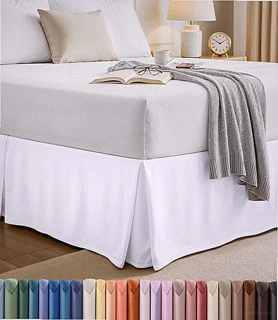 Uia Bedding King Bed Skirt - Soft Quadruple Pleated Ruffle - Easy Fit