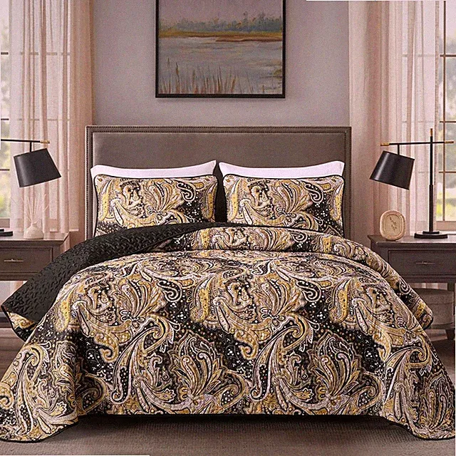 Vintage Paisley Quilt Set Lightweight Microfiber Bedspread Coverlet All Season