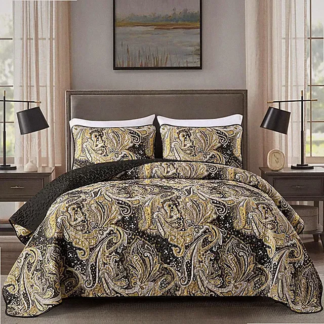 Vintage Paisley Quilt Set Lightweight Microfiber Coverlet All Season Bedding