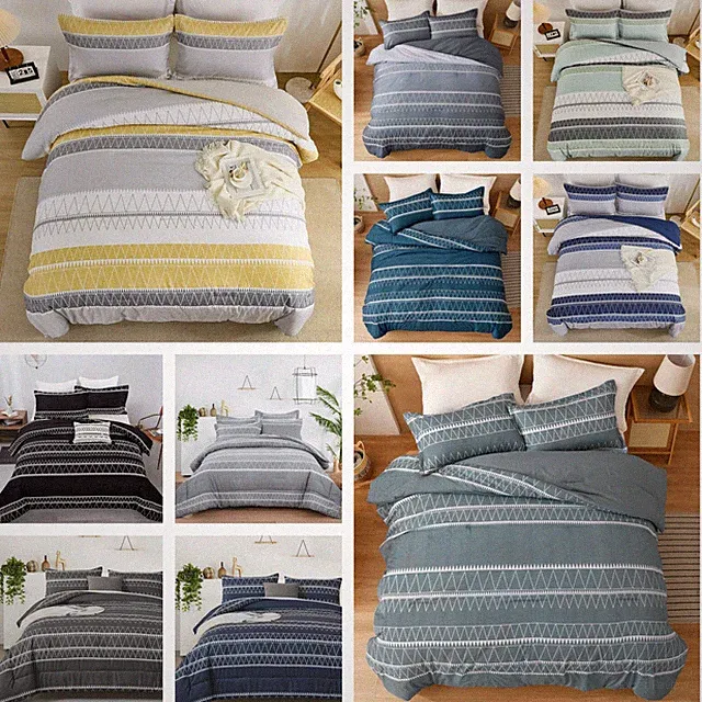 WONGS BEDDING Reversible Boho Striped Textured Comforter Sets King Queen Soft