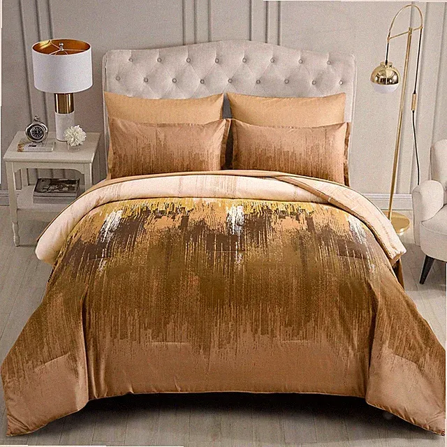 WONGS Queen King 7PC Brown Abstract Art Gradient Quilt Set Soft Microfiber
