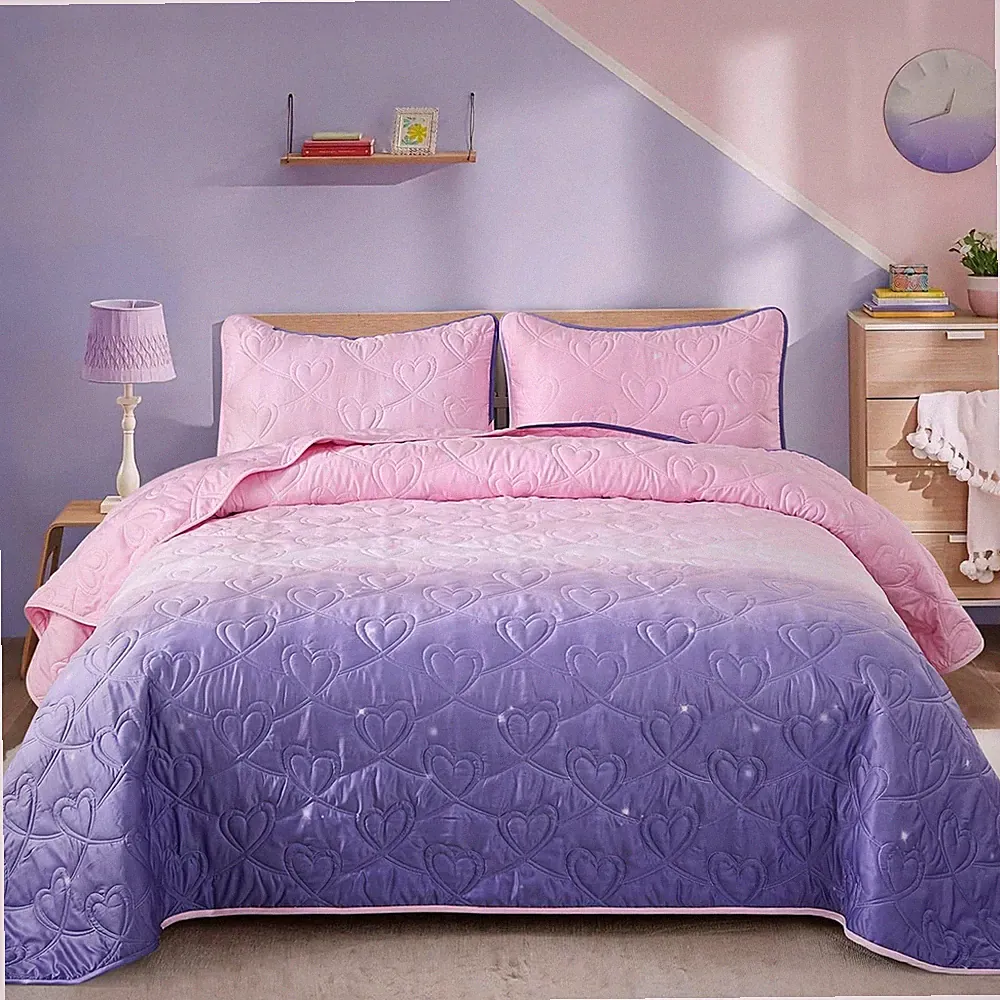Xruibed Pink Purple Quilt Set Queen Size Ombre Quilt Set Kids Girls Bedding S...
