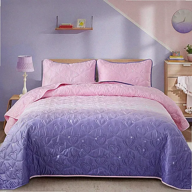 Xruibed Queen Quilt Set Pink Purple Ombre 3pc Bedspread for Girls Kids 96x90